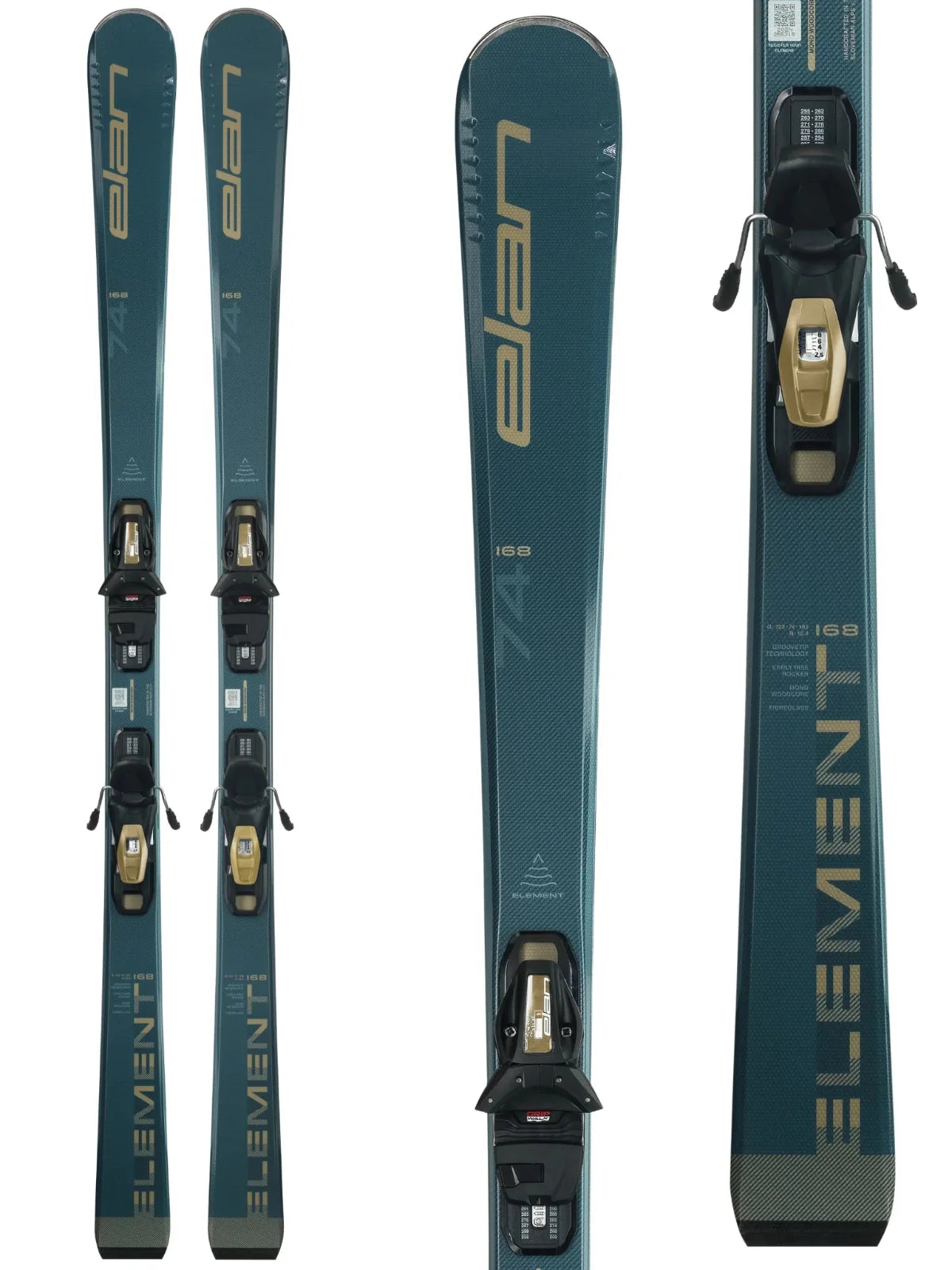 elan  element 74 womens blue shift skis with bindings